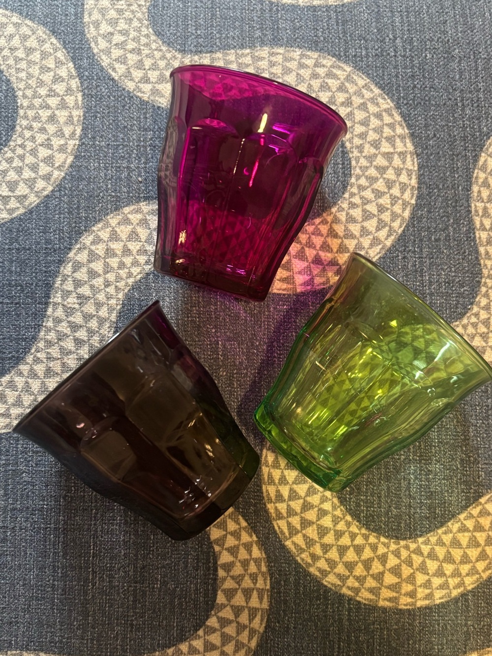 Set of 3 Colored Glass Tumblers - Pink, Green, Purple